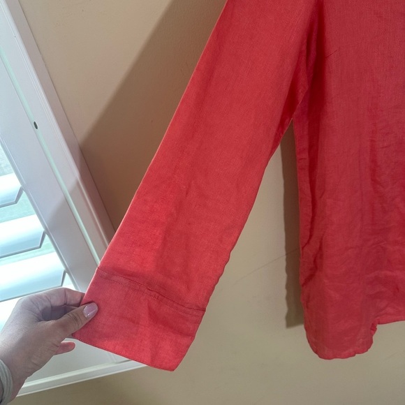 Rafaella Women’s Coral 100% Linen longline Long Sleeve Button Up Blouse size 10 - Picture 6 of 9